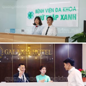 Biển kính logo văn phòng, quầy lễ tân cực đẹp, sáng bóng