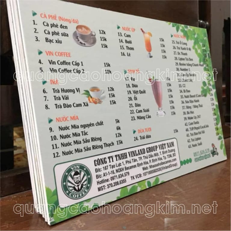 MENU BỒI FORMEX TIỆN LỢI, CHỐNG THẤM NƯỚC, IN CỰC ĐẸP
