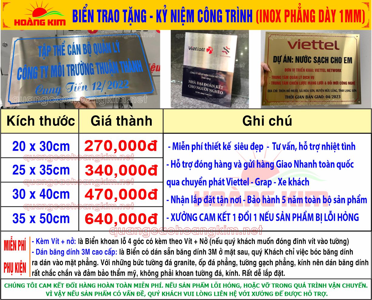 1 bao gia bien trao tang ky niem cong trinh inox day 1mm det - BIỂN INOX VÀ ĐỒNG TRAO TẶNG CÔNG TRÌNH CỰC ĐẸP BỀN