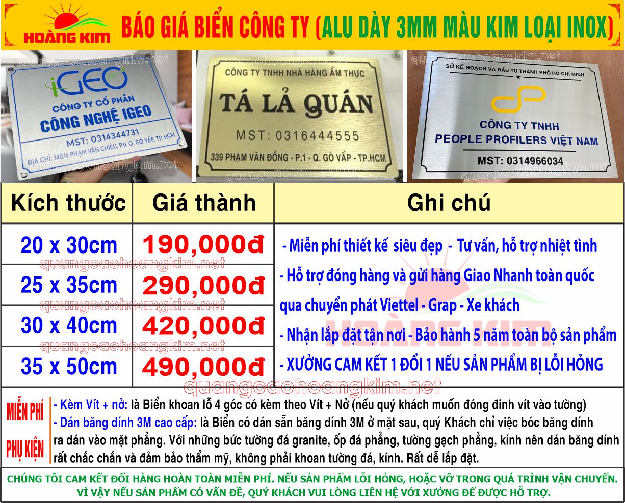 5 bao gia bien cong ty alu day 3mm mau kim loai inox - BIỂN CÔNG TY, BẢNG HIỆU CÔNG TY CỰC BỀN, SIÊU ĐẸP