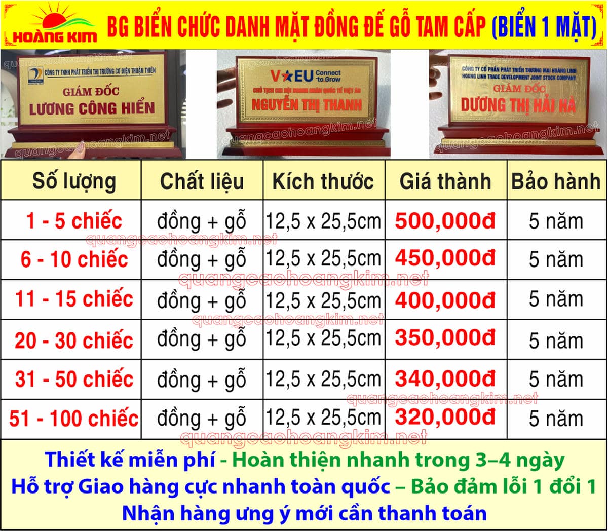 15 bao gia bien chuc danh mat dong de go tam cap 1 mat - BIỂN CHỨC DANH MẶT ĐỒNG ĐẾ GỖ TAM CẤP &ndash; D&Ograve;NG CAO CẤP CHO L&Atilde;NH ĐẠO