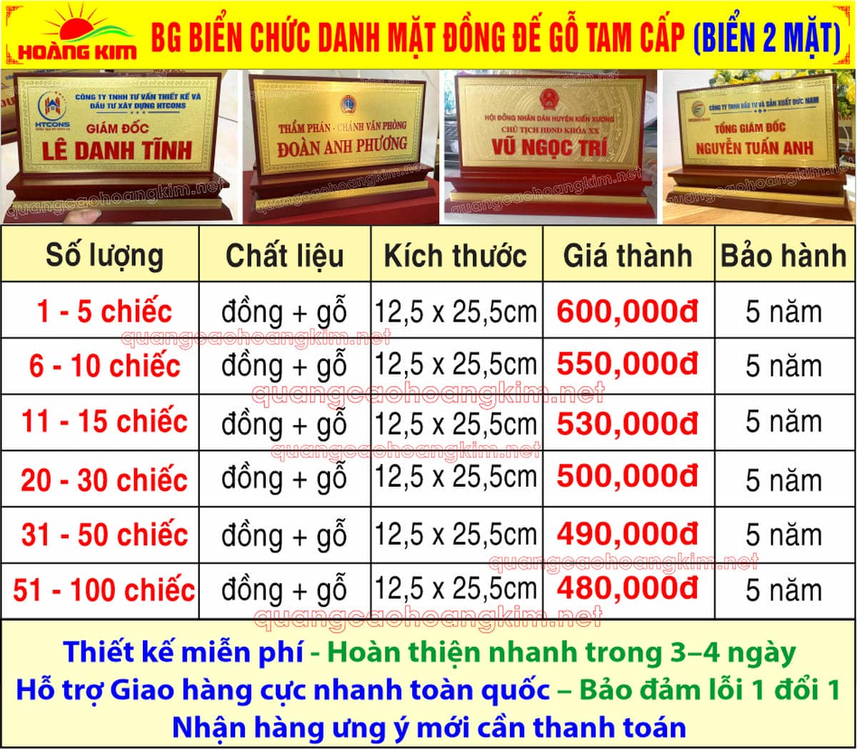 16 bao gia bien chuc danh mat dong de go tam cap 2 mat - BIỂN CHỨC DANH MẶT ĐỒNG ĐẾ GỖ TAM CẤP &ndash; D&Ograve;NG CAO CẤP CHO L&Atilde;NH ĐẠO