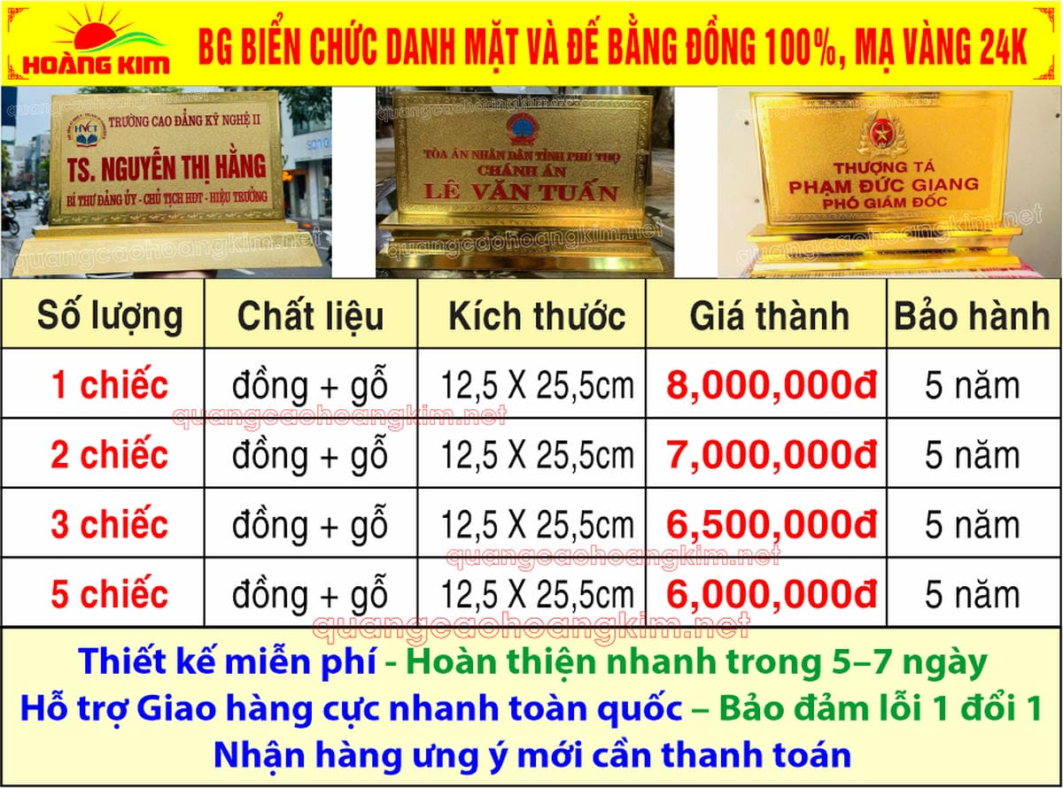 18 bao gia bien chuc danh mat dong 2mm gan de dong ma vang 24k - BIỂN CHỨC DANH MẶT & ĐẾ ĐỒNG 100% MẠ V&Agrave;NG 24K &ndash; ĐẲNG CẤP L&Atilde;NH ĐẠO THỰC SỰ