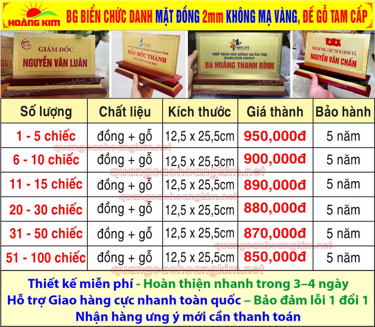 6 bao gia bien chuc danh mat dong 2mm de go tam cap khong ma vang 125x255cm - BIỂN CHỨC DANH MẶT ĐỒNG 2MM, ĐẾ GỖ CAO CẤP, 12,5X25,5CM KH&Ocirc;NG MẠ V&Agrave;NG