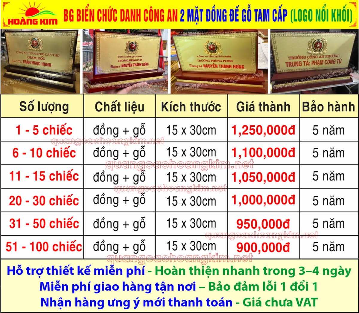 5 bao gia bien chuc danh cong an mat dong go tam cap 2 mat gan logo noi - BIỂN CHỨC DANH C&Ocirc;NG AN ĐỂ B&Agrave;N CỰC ĐẸP, SANG TRỌNG