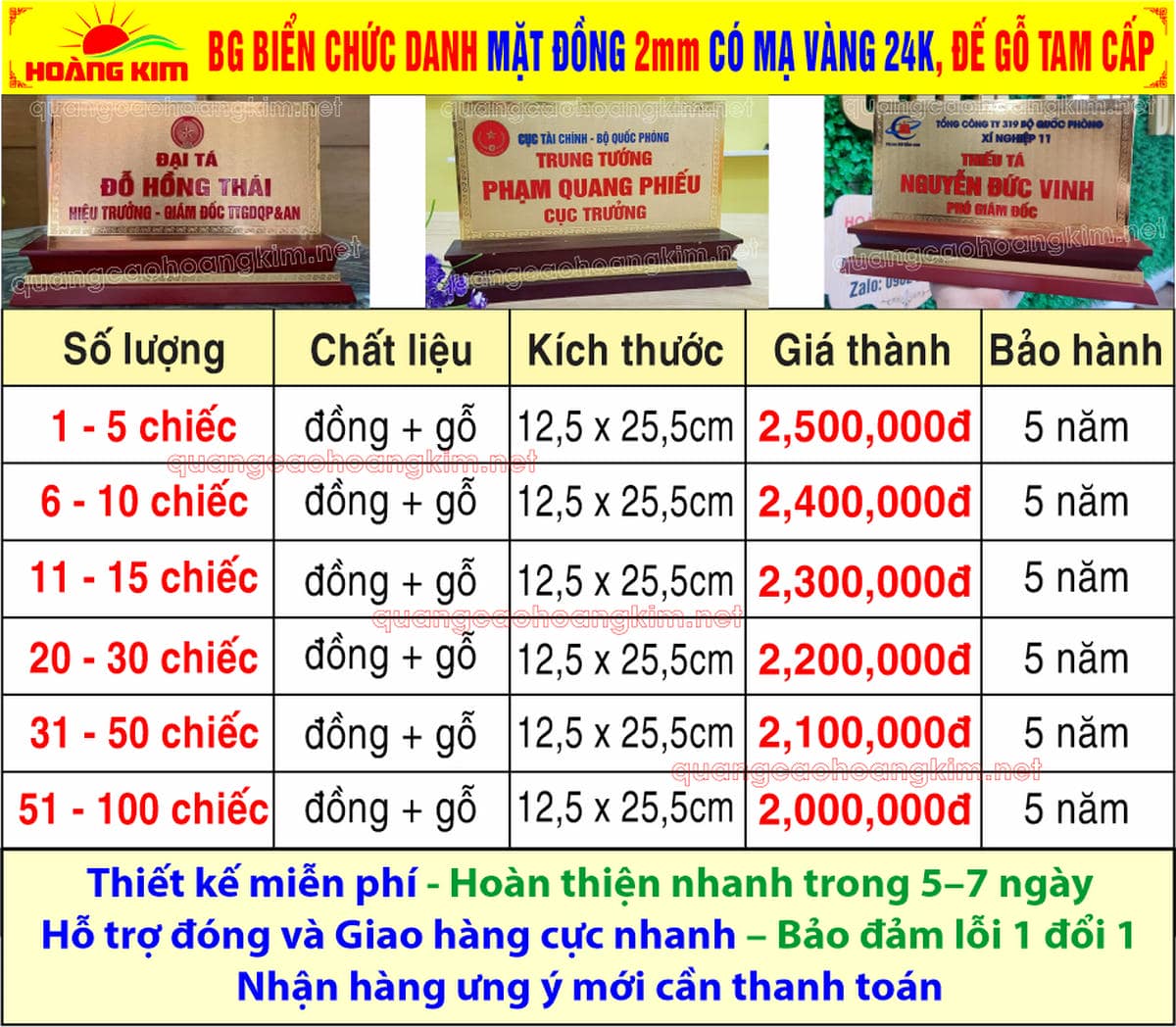 7 bien chuc danh quan doi mat dong 2mm kt125x255cm de go ma vang 24k - BIỂN CHỨC DANH QU&Acirc;N ĐỘI, BẢNG T&Ecirc;N ĐỂ B&Agrave;N CỰC ĐẸP