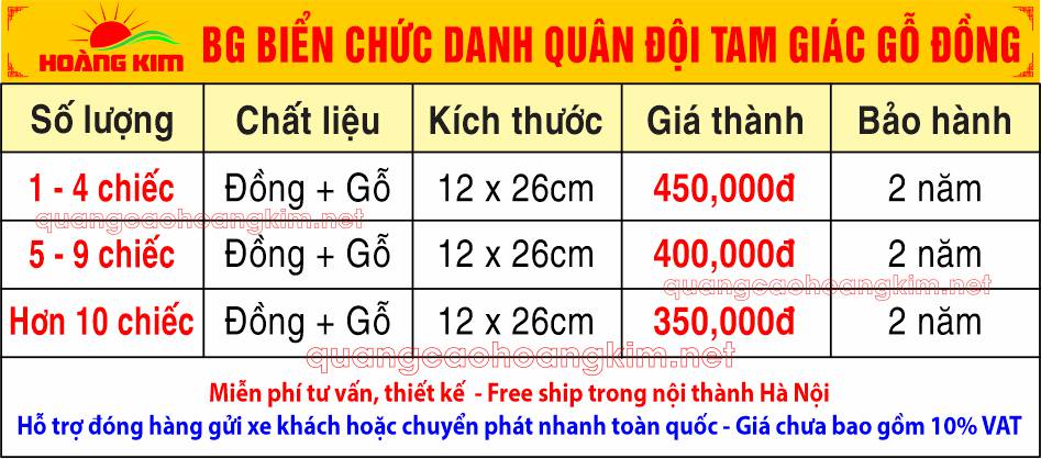 bao gia bien chuc danh quan doi dong go de tam giac - BIỂN CHỨC DANH QUÂN ĐỘI, BẢNG TÊN ĐỂ BÀN CỰC ĐẸP