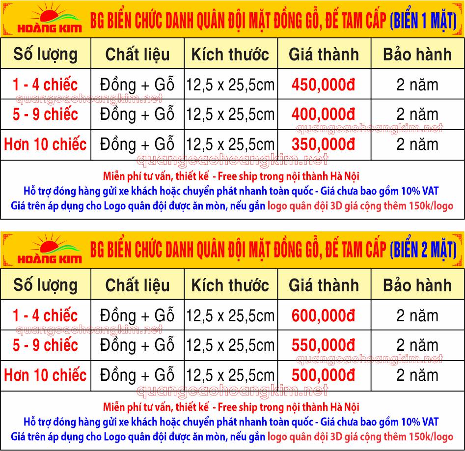 bao gia bien chuc danh quan doi mat dong go de tam cap - BIỂN CHỨC DANH QUÂN ĐỘI, BẢNG TÊN ĐỂ BÀN CỰC ĐẸP