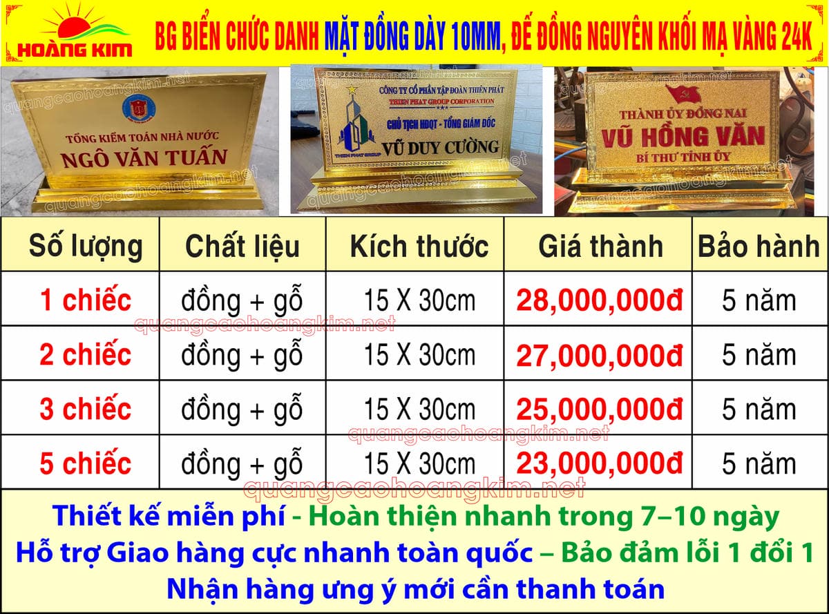 18 bao gia2 bien chuc danh mat dong 2mm gan de dong ma vang 24k - BIỂN CHỨC DANH, BẢNG T&Ecirc;N ĐỂ B&Agrave;N CỰC ĐẸP, SANG, RẺ